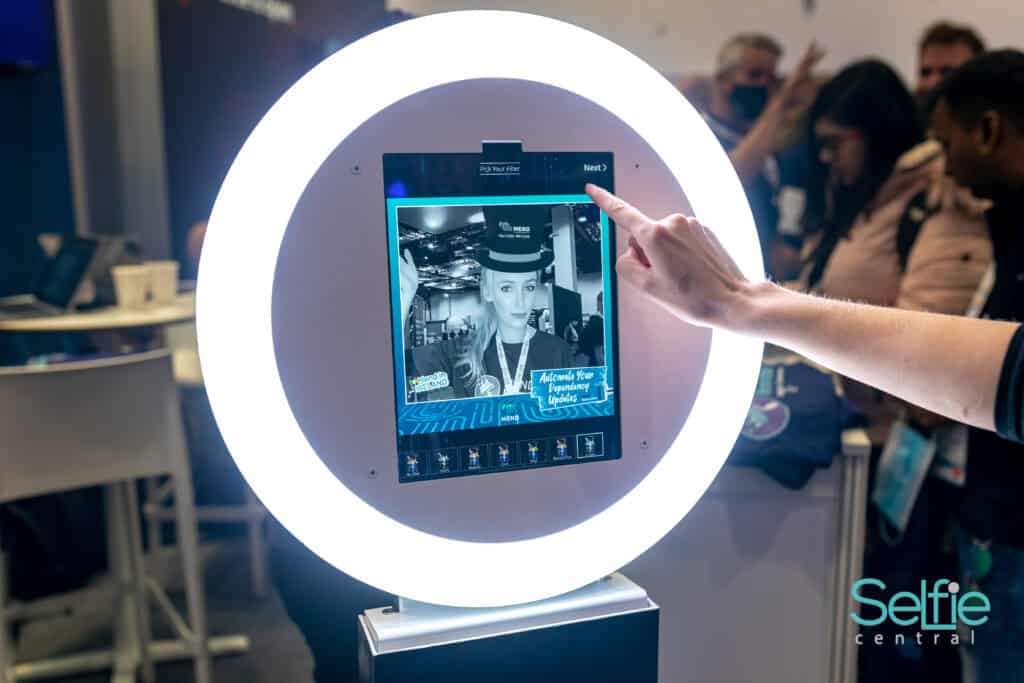 Selfie Central photo booth with touchscreen at an event in Auckland.