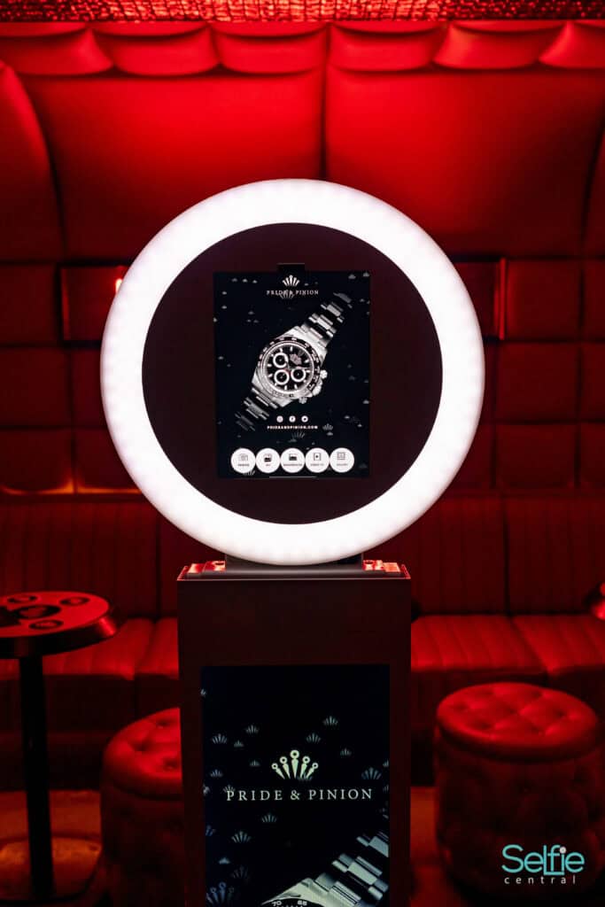 Modern selfie ring light with digital display at a photo booth event in Auckland.