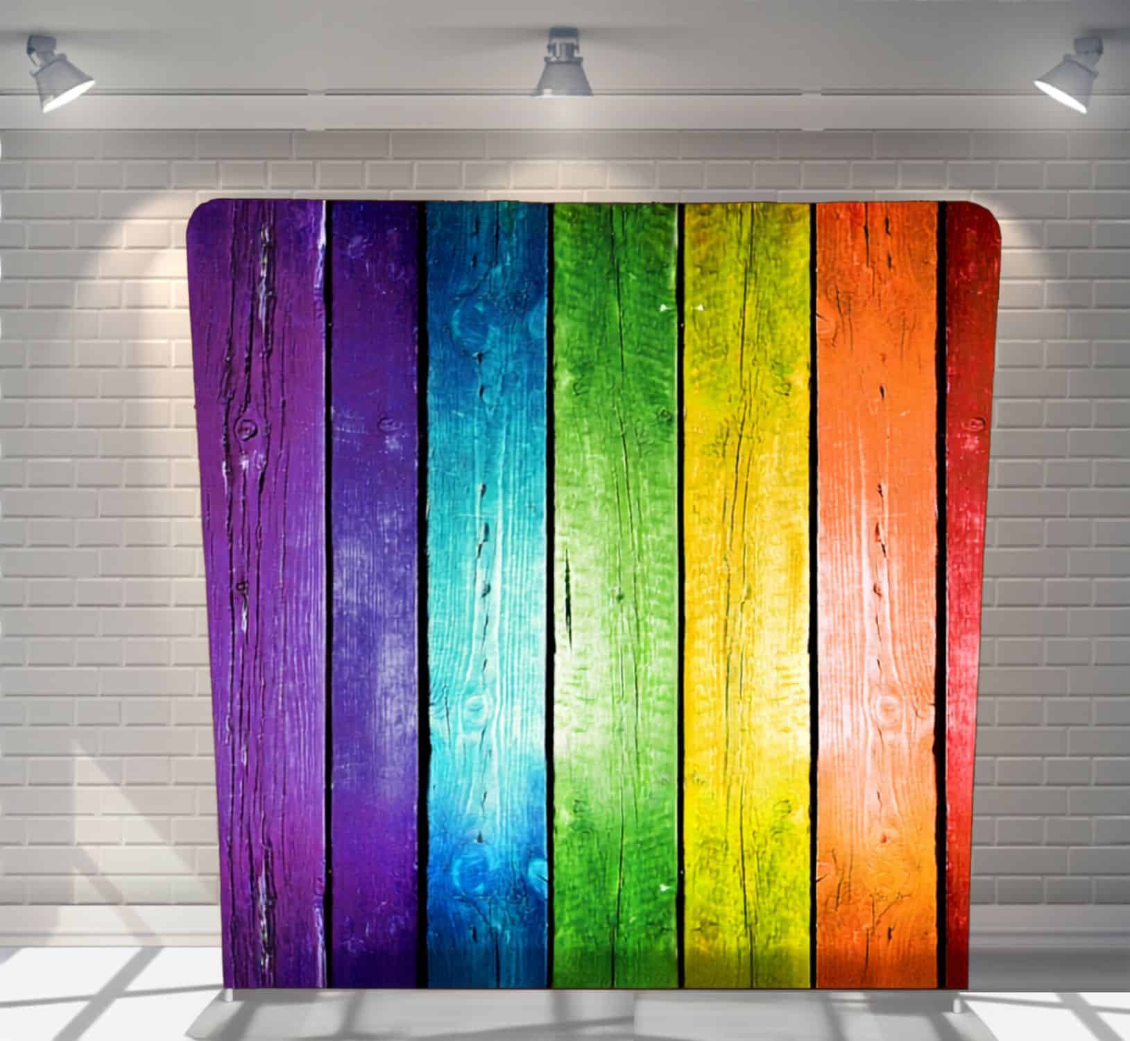 Rainbow Wood Planks backdrop for photo booth hire Auckland