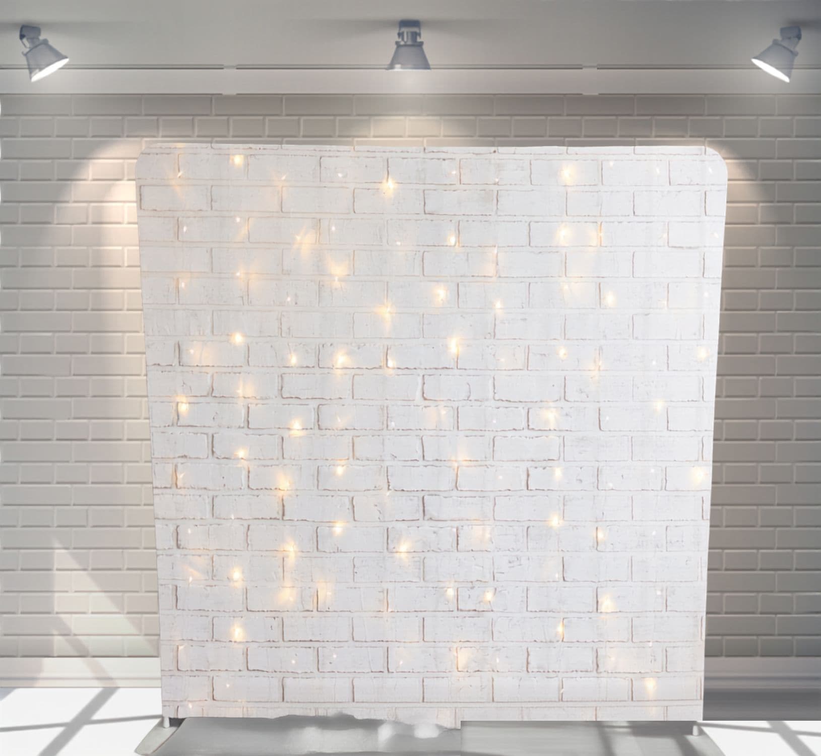White Brick String Lights backdrop for photo booth hire Auckland